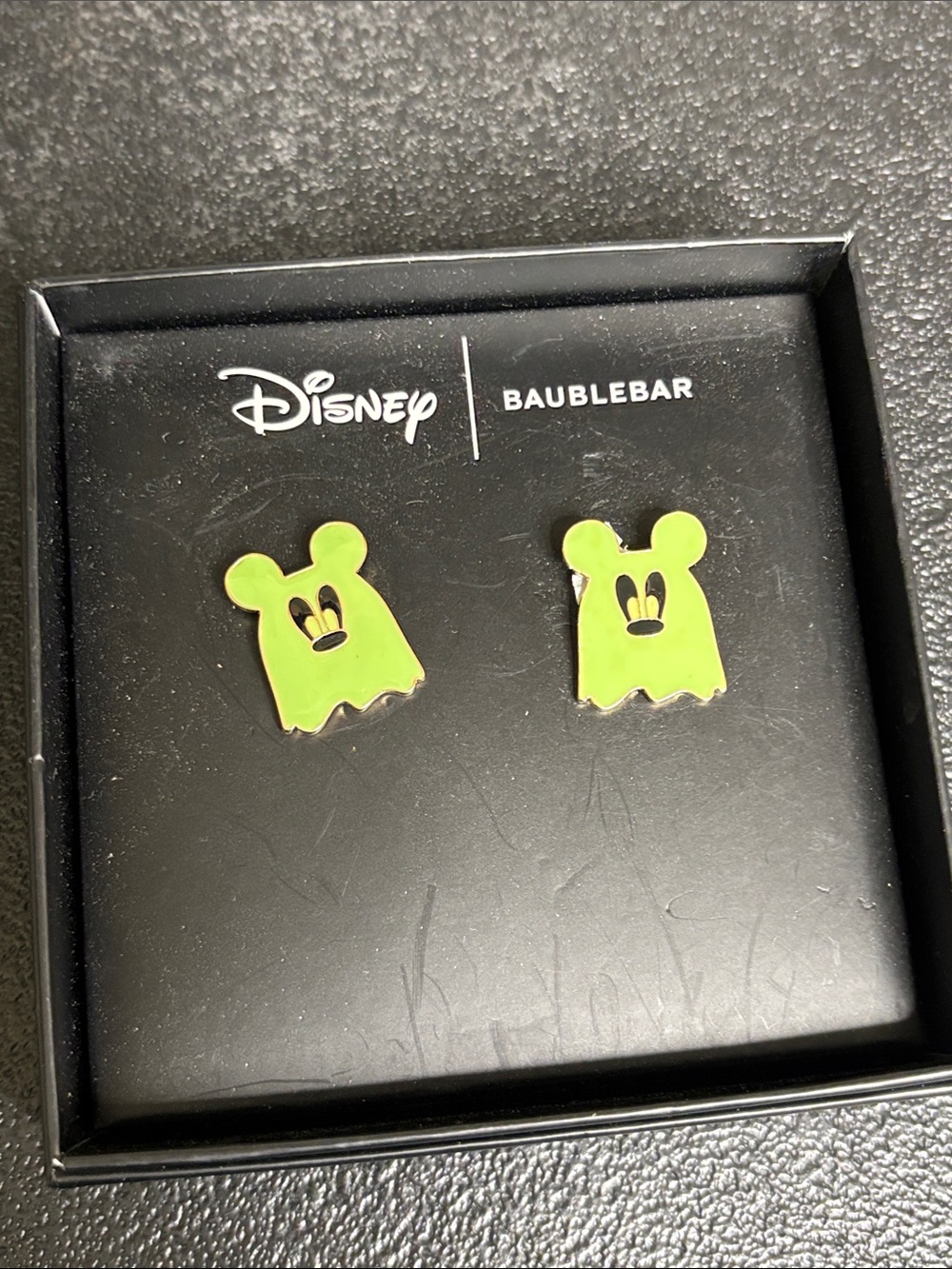 NIB Disney Baublebar Green Mickey Mouse Ghost Green Halloween Stud Earrings